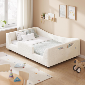 Teddy Fleece Curved Fully Upholstered Montessori Low Children's Bed